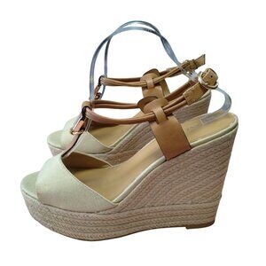 Coach Leah Wedge Platform Espadrille Size 10 Gold Metallic Open Toe Sandals